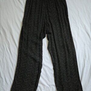Vtg 90s Expressions Slinky Knit Wide Leg Pants Black Gold Metallic Shimmer L